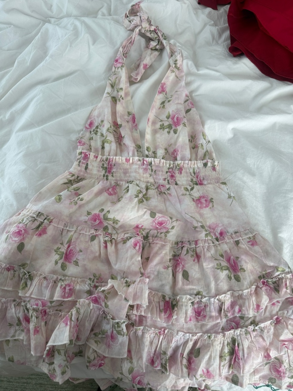 Floral Halter Mini Dress in Light Pink